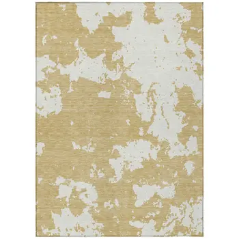 3' X 5' Gold And Ivory Abstract Washable Indoor Outdoor Area Rug