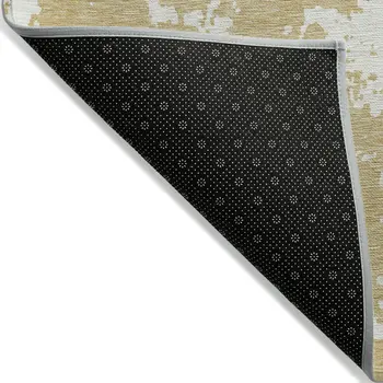 3' X 5' Gold And Ivory Abstract Washable Indoor Outdoor Area Rug