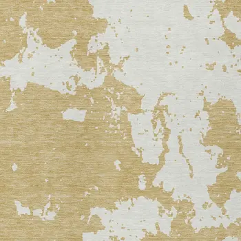 3' X 5' Gold And Ivory Abstract Washable Indoor Outdoor Area Rug