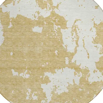 8' Gold And Ivory Round Abstract Washable Indoor Outdoor Area Rug