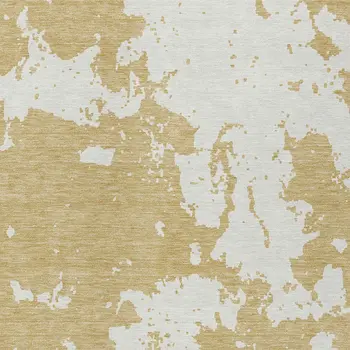 9' X 12' Gold And Ivory Abstract Washable Indoor Outdoor Area Rug