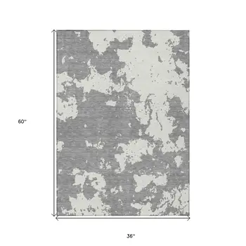 3' X 5' Gray And Ivory Abstract Washable Indoor Outdoor Area Rug