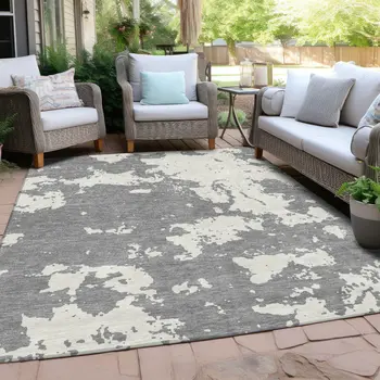 3' X 5' Gray And Ivory Abstract Washable Indoor Outdoor Area Rug