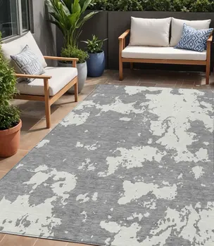 5' X 8' Gray And Ivory Abstract Washable Indoor Outdoor Area Rug