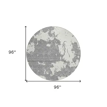 8' Gray And Ivory Round Abstract Washable Indoor Outdoor Area Rug