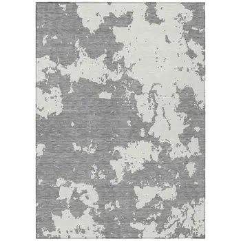 8' X 10' Gray And Ivory Abstract Washable Indoor Outdoor Area Rug