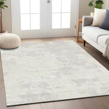 5' X 8' Ivory And Gray Abstract Washable Indoor Outdoor Area Rug