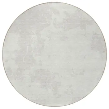 8' Ivory And Gray Round Abstract Washable Indoor Outdoor Area Rug
