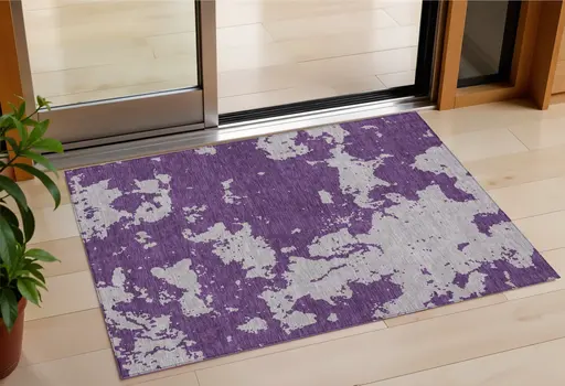 3' X 5' Purple And Lavender Abstract Washable Indoor Outdoor Area Rug