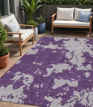 5' X 8' Purple And Lavender Abstract Washable Indoor Outdoor Area Rug