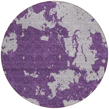 8' Purple And Lavender Round Abstract Washable Indoor Outdoor Area Rug