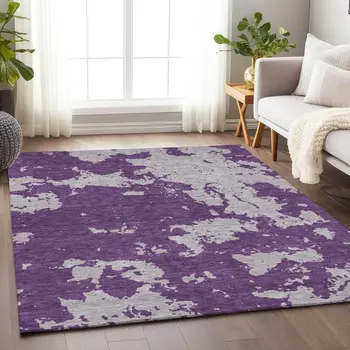9' X 12' Purple And Lavender Abstract Washable Indoor Outdoor Area Rug