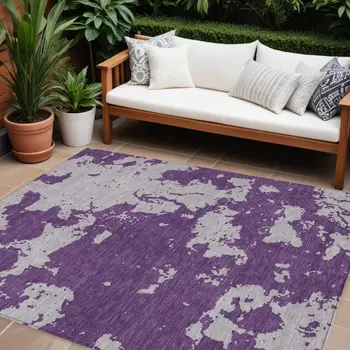 10' X 14' Purple And Lavender Abstract Washable Indoor Outdoor Area Rug