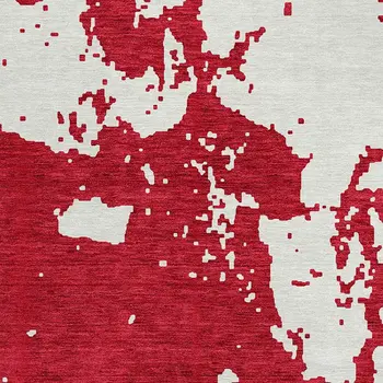 8' Red And Ivory Round Abstract Washable Indoor Outdoor Area Rug