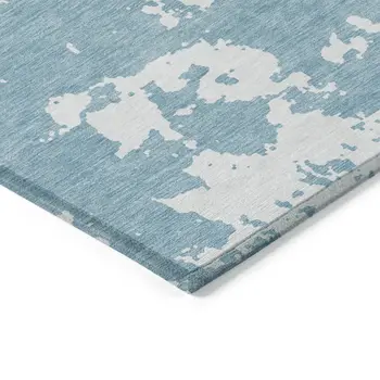 5' X 8' Sky Blue And Ivory Abstract Washable Indoor Outdoor Area Rug