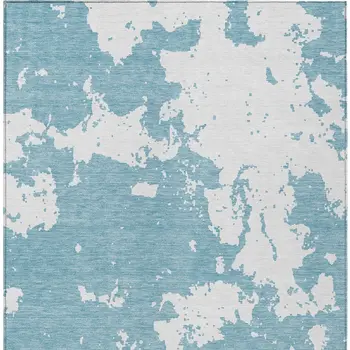 9' X 12' Sky Blue And Ivory Abstract Washable Indoor Outdoor Area Rug