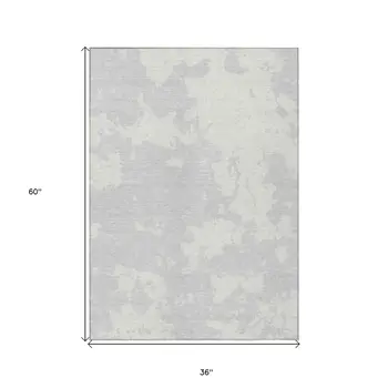 3' X 5' Silver And Gray Abstract Washable Indoor Outdoor Area Rug