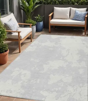 5' X 8' Silver And Gray Abstract Washable Indoor Outdoor Area Rug