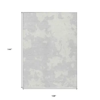 9' X 12' Silver And Gray Abstract Washable Indoor Outdoor Area Rug