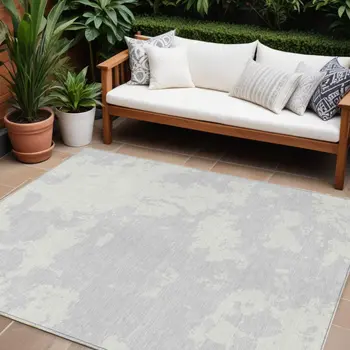 10' X 14' Silver And Gray Abstract Washable Indoor Outdoor Area Rug