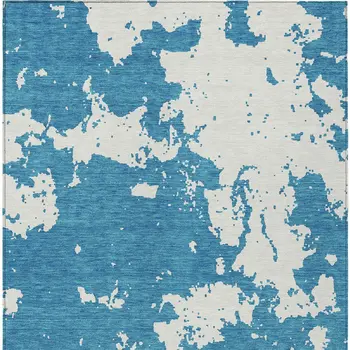 5' X 8' Teal Blue And Ivory Abstract Washable Indoor Outdoor Area Rug