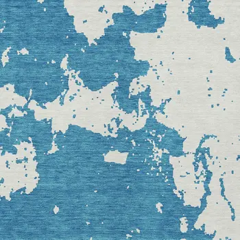 8' X 10' Teal Blue And Ivory Abstract Washable Indoor Outdoor Area Rug