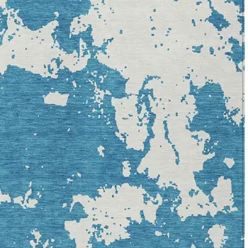 9' X 12' Teal Blue And Ivory Abstract Washable Indoor Outdoor Area Rug