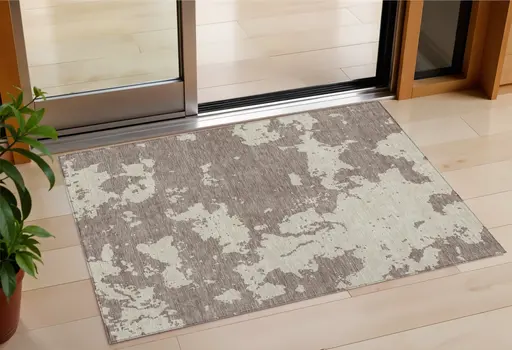 3' X 5' Taupe And Beige Abstract Washable Indoor Outdoor Area Rug