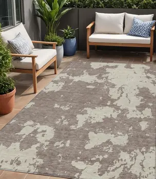 5' X 8' Taupe And Beige Abstract Washable Indoor Outdoor Area Rug