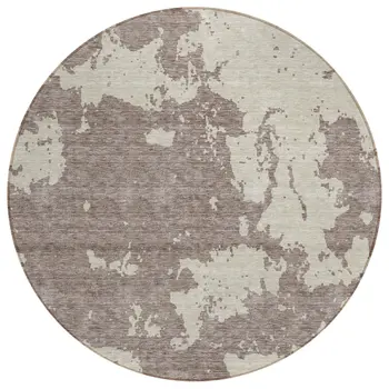 8' Taupe And Beige Round Abstract Washable Indoor Outdoor Area Rug