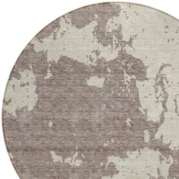 8' Taupe And Beige Round Abstract Washable Indoor Outdoor Area Rug