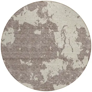 8' Taupe And Beige Round Abstract Washable Indoor Outdoor Area Rug