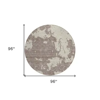 8' Taupe And Beige Round Abstract Washable Indoor Outdoor Area Rug