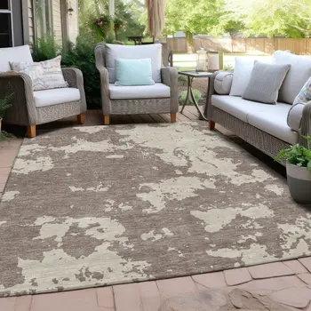 10' X 14' Taupe And Beige Abstract Washable Indoor Outdoor Area Rug