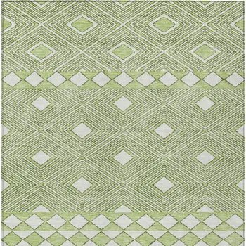 3' X 5' Artichoke Green And Ivory Geometric Washable Indoor Outdoor Area Rug