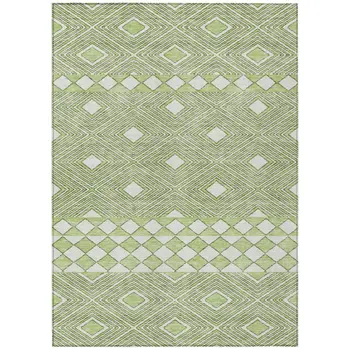 3' X 5' Artichoke Green And Ivory Geometric Washable Indoor Outdoor Area Rug
