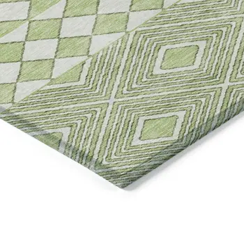 3' X 5' Artichoke Green And Ivory Geometric Washable Indoor Outdoor Area Rug