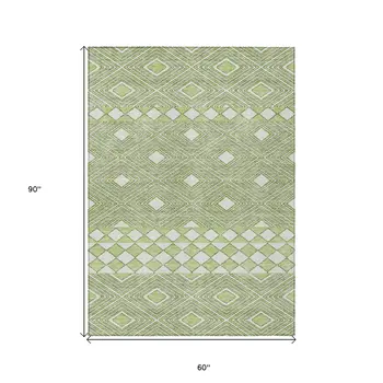 5' X 8' Artichoke Green And Ivory Geometric Washable Indoor Outdoor Area Rug