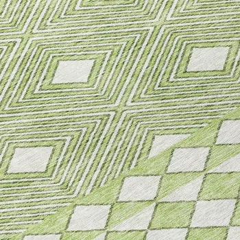 8' Artichoke Green And Ivory Round Geometric Washable Indoor Outdoor Area Rug