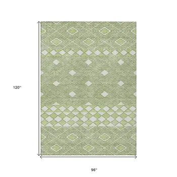 8' X 10' Artichoke Green And Ivory Geometric Washable Indoor Outdoor Area Rug