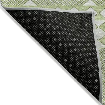 9' X 12' Artichoke Green And Ivory Geometric Washable Indoor Outdoor Area Rug