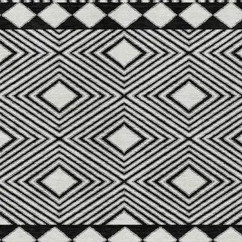 5' X 8' Black And Ivory Geometric Washable Indoor Outdoor Area Rug