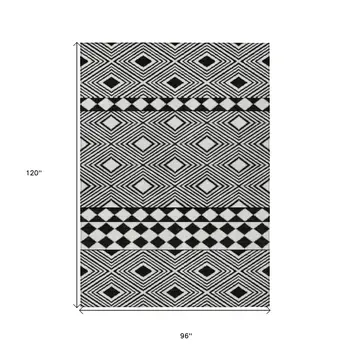 8' X 10' Black And Ivory Geometric Washable Indoor Outdoor Area Rug