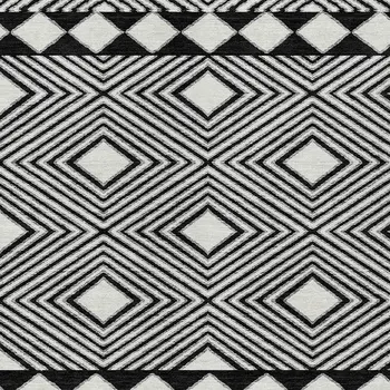 9' X 12' Black And Ivory Geometric Washable Indoor Outdoor Area Rug