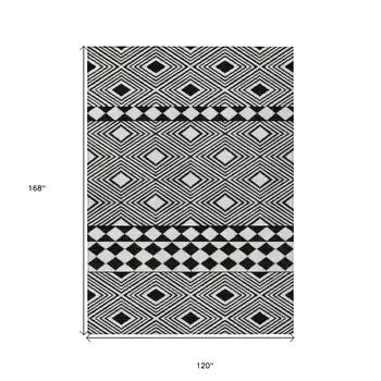 10' X 14' Black And Ivory Geometric Washable Indoor Outdoor Area Rug