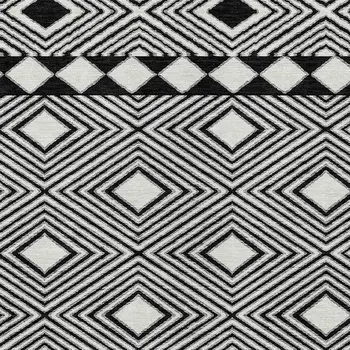 10' X 14' Black And Ivory Geometric Washable Indoor Outdoor Area Rug