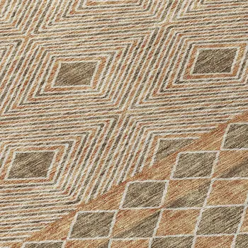 8' Brown And Beige Round Geometric Washable Indoor Outdoor Area Rug
