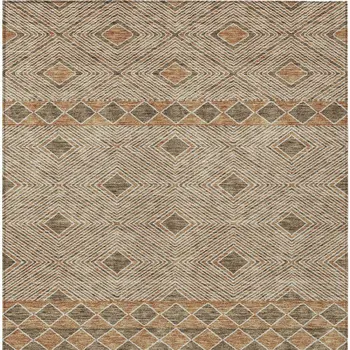 9' X 12' Brown And Beige Geometric Washable Indoor Outdoor Area Rug
