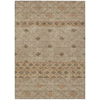 9' X 12' Brown And Beige Geometric Washable Indoor Outdoor Area Rug