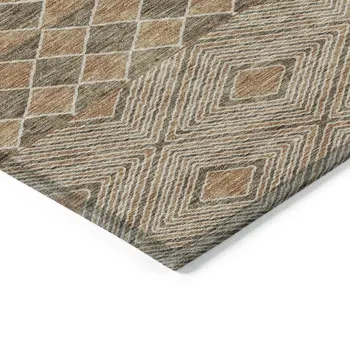 9' X 12' Brown And Beige Geometric Washable Indoor Outdoor Area Rug